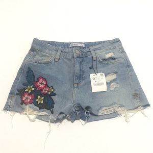 Zara Basic Blue Denim Shorts Size 2 Raw Edge Hem
